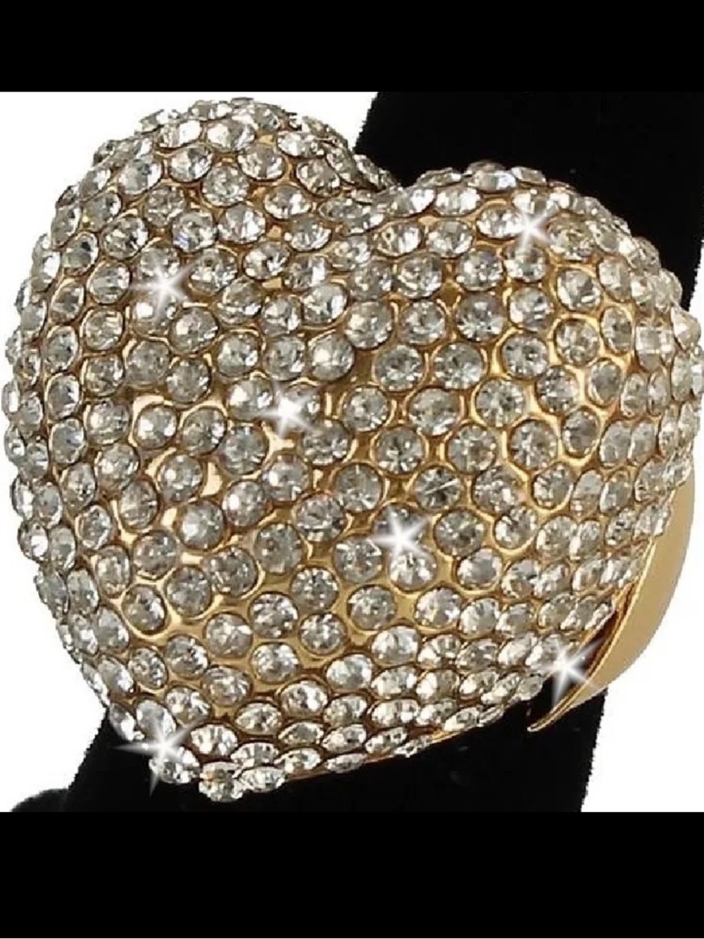New BLING Heart GOLD Crystal rhinestone Pave set Dome Cocktail statement Ring